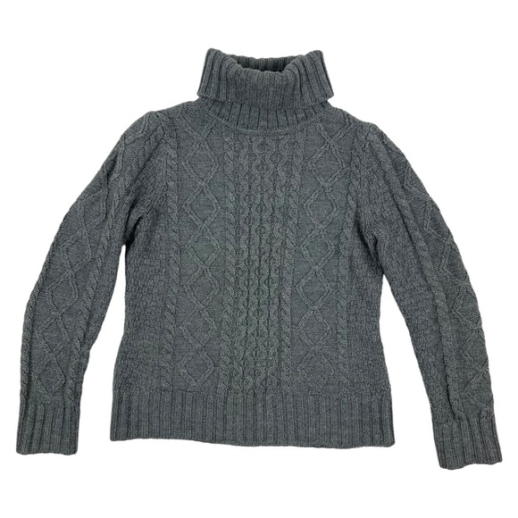 L.L. Bean Sweaters - L.L Bean Turtleneck Cable Knit Chunky Gray Wool Blend Sweater Womens Sz S